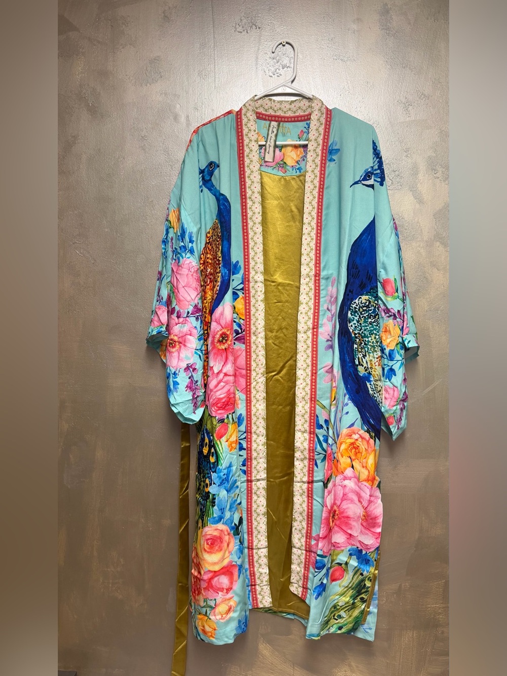 Bohemian Peacock Floral kimono- Aqua / Gold